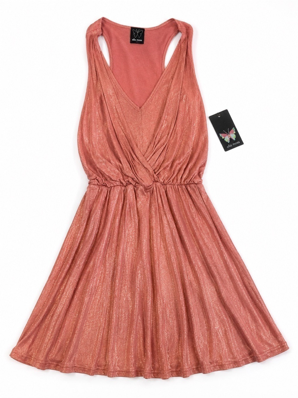 Ella Moss Racerback Dress Metallic Shimmer Dusty Mauve Small